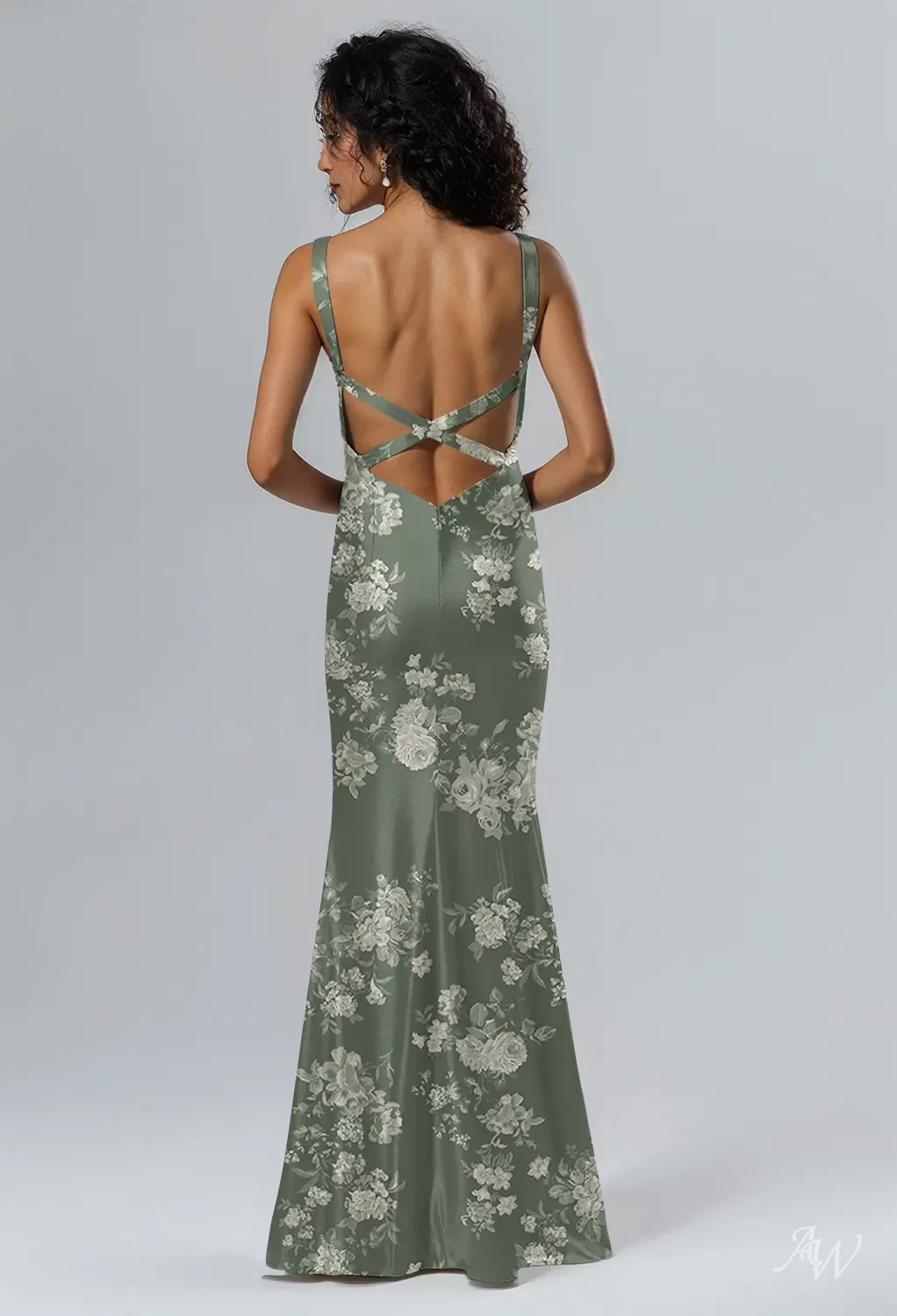 AW Shreya Satin Charmeuse Trumpet Teal Rose Bridesmaid Dresses
